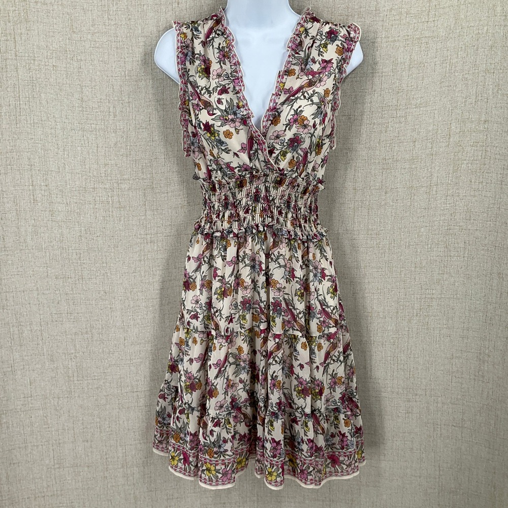 Max‎ Studio Dress Womens Medium Pink Floral Smocked Tiered Boho Mini